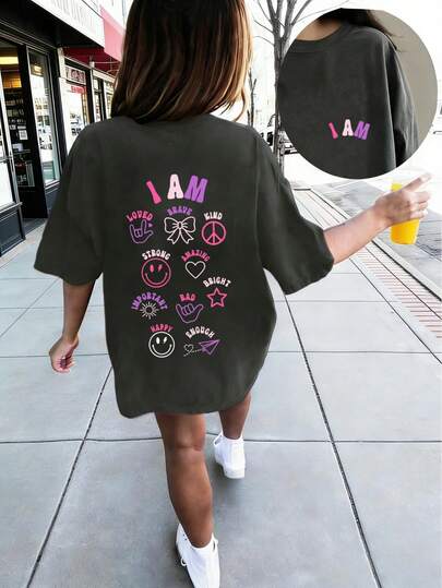 Tween Girls' Casual Funny Print Crew Neck Short Sleeve T-Shirt, Summer Top