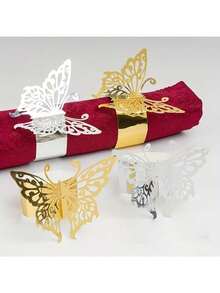 5pcs Shiny Gold Butterfly Napkin Rings, Butterfly Napkin Rings, Birthday Decor Napkin Rings, Farm Style Wedding, Hotel Valentine's Day Party Buffet Table Decor, Party Gift, Home Dining Table Decoration - Multiple Styles - View 5