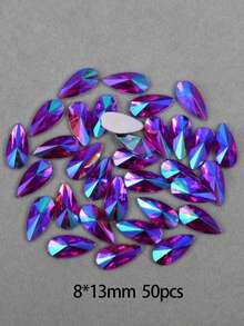 50pcs/Pack, Large 8*13mm Teardrop Acrylic Flat Bottom Rhinestones, Pointed Top Teardrop Undrilled Rhinestones For Clothing & Accessory DIY - Multicolor - View 21