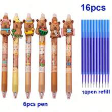 Bộ 16 bút bi gel hình chuột hamster dễ thương, đầu bút 0.5mm, có thể tẩy xóa, mực xanh dương, cầm nắm thoải mái, mực khô nhanh, thích hợp làm đồ dùng văn phòng và quà tặng ngày lễ. - Nhiều màu - Xem 10