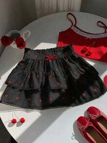 Falda pantalón para mujeres para conciertos campestres, blanca, de tejido, con cintura elástica y volantes en el bajo con silueta evasé - Negro - Ver 1