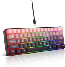 Snpurdiri 60% Wired Gaming Keyboard, 61 Keys RGB Backlit Ultra-Compact Small Gaming Keyboard, For PC/ Gamer, Typist, Travel, Easy To Carry On Business Trip (Pink-Black) - Xem 11