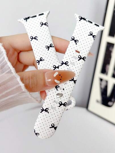 1pc Cute Polka Dot Bow Silicone Watch Strap Compatible With Apple Watch Band 38mm 40mm 41mm 42mm 44mm 45mm 49mm (S10 42 )Mm (S10 46)Mm,Comfortable Replaceable Soft Silicone Watch Strap Compatible With Iwatch Series 11 Ultra 3 SE3 Ultra 2 S10 SE2 9 8 7 SE 6 5 4 3 2 1 ,Suitable For Outfits, Daily Wear, Holidays.