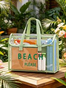 PVC防水彩色「BEACH PLEASE」圖案女款沙灘包,透明托特包,果凍包,大容量泳池手提包,郵輪度假必備,沙灘包配件,旅行必備,適用於沙灘、旅行、購物、戶外活動、工作、學校和日常使用,獨特生日禮物、節日禮物、派對禮物、母親節禮物、度假禮物、婚禮禮物、返校禮物 - 彩色 - 查看 9