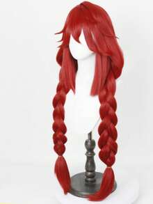 Tóc giả dài 36 inch màu đỏ tía, kiểu tết đôi, dành cho nữ, dùng trong cosplay, da đầu giả, chất liệu lụa chịu nhiệt mờ, lưới hoa hồng, thích hợp cho các bữa tiệc, hội nghị anime, tụ họp và các dịp khác. - Màu Đỏ Sâu - Xem 6