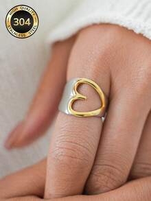 Uself 1 pezzo Anello a forma di cuore placcato in oro 18K, in acciaio inossidabile 304, design cavo, gioielleria in stile occidentale, regalo per la festa della mamma, accessorio romantico e unico, ipoallergenico, adatto per appuntamenti, matrimoni, uso quotidiano, regalo per la festa dell'insegnante - Multicolore - Visualizzare 6