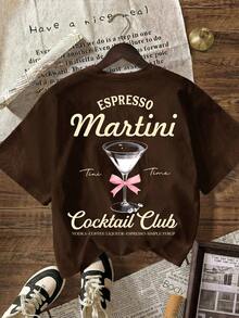 Áo thun nữ in hình dải ruy băng Espresso Martini, thương hiệu Coffee Club, kiểu dáng đơn giản, cổ tròn, tay ngắn, thích hợp cho trang phục mùa hè. - Nhiều màu - Xem 5