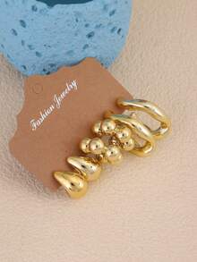 6-18pcs Gold Tone Fashion Earring Set For Men, Stylish & Elegant, Suitable For Daily Wear, Parties, Gifts For Wife Or Mother - Gold - View 7