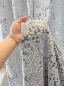 1pc Gray Leaf Striped UV-Resistant Polyester Curtain, Rod Pocket Hanging, Non-Bleachable Plain Weave, Bedroom Art Theme, Heat Insulation Semi-Blackout, Noise Reduction - Ideal For Bedroom, Farmhouse And School For Deep Sleep (280g Fabric Weight) - 1PC - View 8