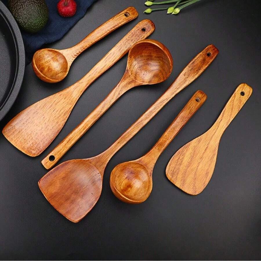 Dụng cụ nấu ăn bằng gỗ, đồ dùng nhà bếp bằng gỗ, thiết bị nấu nướng, dụng cụ nấu ăn chống dính, thìa gỗ. - ngẫu nhiên - Xem 1