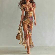 Mujer lleva un vestido de temperamento con volantes de caderas en el bolsillo - Multicolor - Ver 1