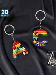2D Flat Style, Unisex Gift, Plush Texture Teacher Theme Letter A-Z Pattern Acrylic Keychain, Keyring, Backpack Pendant, Birthday Gift, Party Favor, Souvenir, 2D Flat Style - Rainbow - View 1