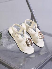 1 đôi sandal hở mũi khóa kim loại cho bé gái, sandal đế mềm chống trượt cao cấp, giày dép mùa hè thường ngày cho trẻ em. - trắng - Xem 2