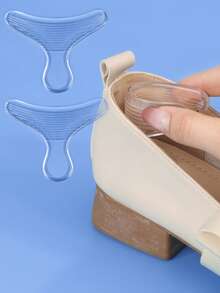 2pcs T-Shaped Invisible Heel Grips, Soft Silicone Comfortable Anti-Friction Foot Pads - Clear - View 2