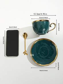 3件套（1个杯子、1个碟子、1个勺子）陶瓷咖啡杯碟套装，适用于茶、咖啡、牛奶、果汁，也适合婚礼、派对、礼品、生日等场合。 - 彩色 - 查看 7