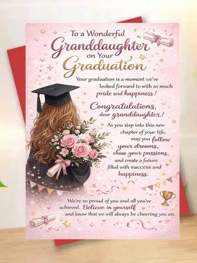 1 tấm thiệp "Gửi cháu gái yêu quý nhân ngày tốt nghiệp". Bao gồm phong bì, giấy mờ cao cấp. Hình minh họa cô gái tốt nghiệp và bó hoa vẽ bằng màu nước. Hoàn hảo dành cho cháu gái - Tấm thiệp tốt nghiệp đầy ý nghĩa lý tưởng (12cm/4.7in X 17cm/6.7in)