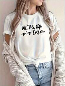2026.Tops.1 - Women's Y2K Funny T-Shirt, Limited Edition, Coffee And Pilates Theme, Custom Printed Front And Back, Short Sleeve, Birthday Gift, Summer Top - 白色 - 查看 6