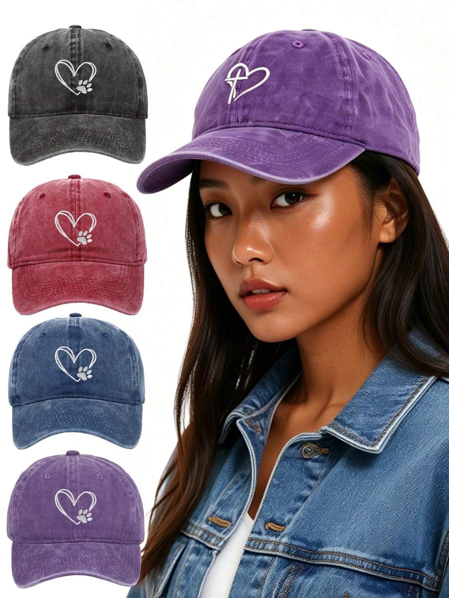New Unisex Baseball Cap With Heart And Dog Paw Print, Outdoor Sun Protection Lightweight Hat - Baseball Cap - View 1