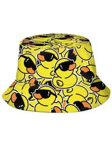 Sombrero de cubo reversible con estampado de pato de dibujos animados, adecuado para viajes al aire libre y playa, verano, vacaciones - A - Ver 9