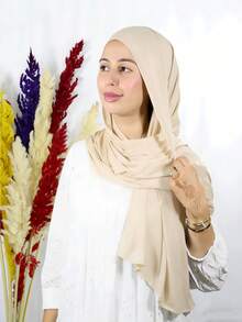 1 pièce Foulard instantané pour femme, 100% coton à nouer, châle unicolore classique, tissu viscose doux et confortable, convient pour le port quotidien, l'abaya et les occasions de fête - Multicolore - Voir 17