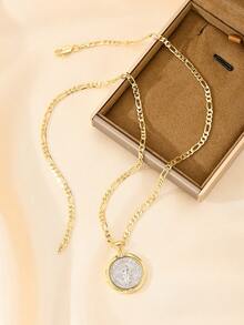 1pc Unisex Vintage Religious Rotating Virgin Mary Medal Necklace, Carefully Crafted From 14K Gold-Plated Copper, Rotating Medal Design, Paired With 50cm Chain, Fashionable And Versatile, Perfect For Catholic First Communion And Baptism Gifts, Showcasing Faith And Quality In Daily Life, Worship And Festivals - Yellow Gold - View 6