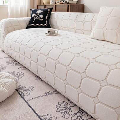 1 tấm bọc ghế sofa Jacquard, chất liệu vải Sherpa dày dặn, màu trơn, co giãn, bọc toàn bộ ghế sofa, phù hợp cho mọi mùa, thân thiện với thú cưng, chống trượt, chống bẩn, chống trầy xước, có thể giặt máy, thích hợp cho trang trí nhà cửa và dịp lễ.