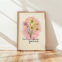 1pc Unframed Vintage Floral Wall Art With Inspirational Quote, Countryside Style Decor, Digital Download Printable For Apartment, Living Room, Bedroom, Back To School, Punk Poster For Dorm - Flowers - View 1