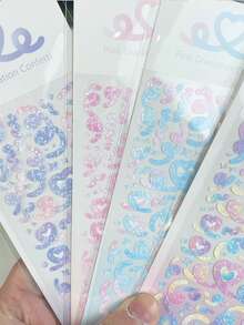 1pc Random Korean INS Holographic Shiny Ribbon Sticker, Ombre Heart Ribbon Sticker, Cute Decoration For DIY Cards, Photos Stickers Scrapbook Supplies Scrapbooking - Random one - View 8