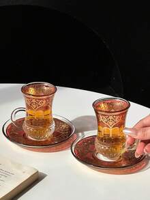 1 Set Vintage Turkish Coffee Cup, Romantic Exotic Red Tea Cup, Afternoon Tea Delicate Flower Tea Cup & Saucer Set - Multicolor - View 6