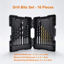 Bộ mũi khoan đa năng 16 chi tiết HHS, mũi khoan tường, mũi khoan gỗ. - Bộ 16 món đựng trong hộp nhựa. - Xem 8
