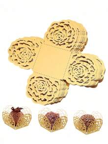 20pcs/10pcs Lace Paper Chocolate Candy Boxes, Elegant Dessert Cups, Suitable For Wedding Party Favors, Party Decorations And Home Decor - View 1