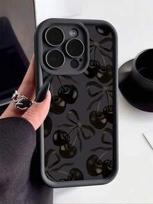 1 Stück schwarze Kirsche Muster weiche TPU stoßfeste stilvolle Handyhülle, Rundum-Schutz kratzfeste Schutzhülle kompatibel mit Apple 17, 16, 15, 14, 13, 12, 11 Pro Max, Air und Serie - Verschiedenfarbig - Übersicht 4
