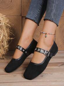 Square Toe Slip-On Shoes, Comfortable & Lightweight Loafers For Women, New Arrival Spring/Autumn - Black - View 1