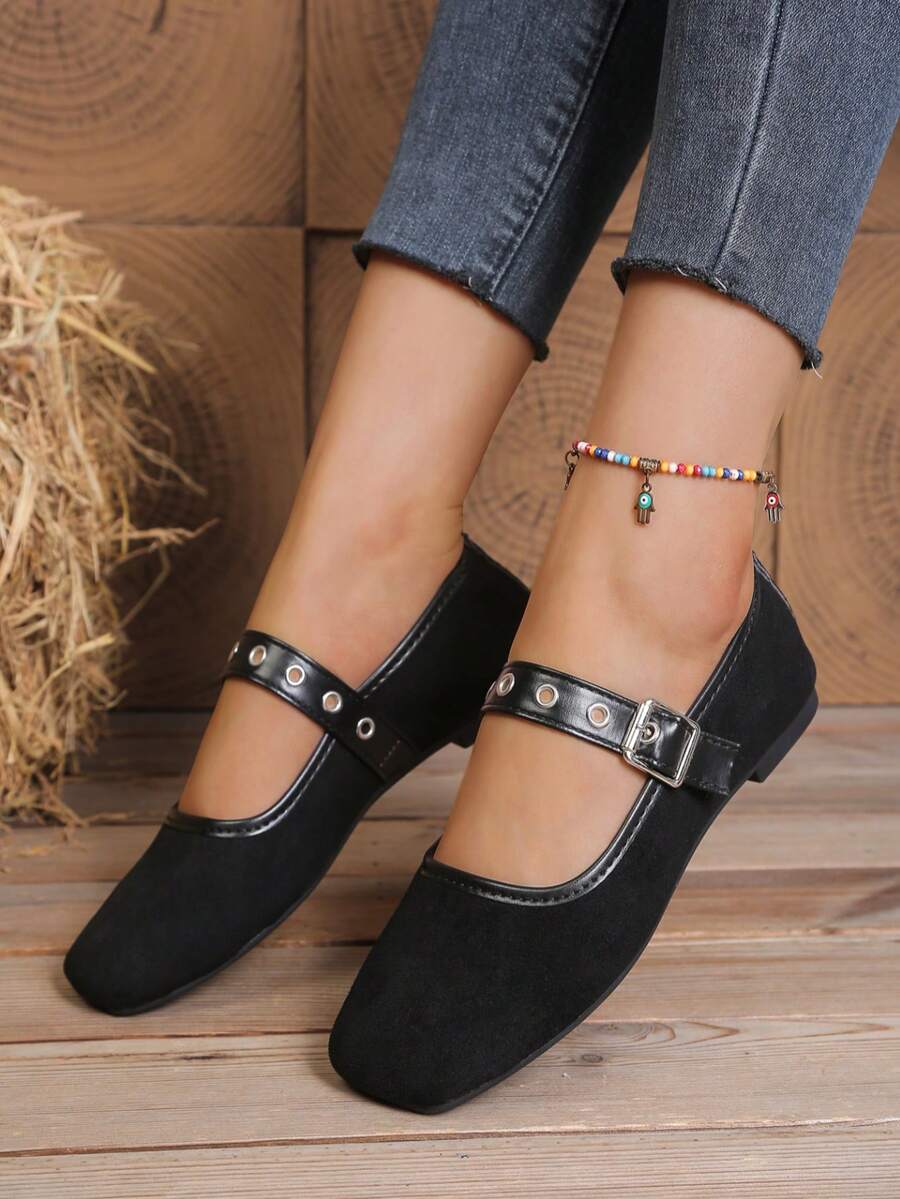 Square Toe Slip-On Shoes, Comfortable & Lightweight Loafers For Women, New Arrival Spring/Autumn - Black - View 1