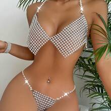 New Summer Sexy Pearl Halter Neck Bikini Set For Women - Silver - View 2