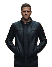 Men's Slim Fit Leather Jacket, Durable Winter Sweater - màu đen - Xem 3