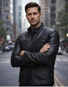 Men's Slim Fit Leather Jacket, Durable Winter Sweater - màu đen - Xem 1