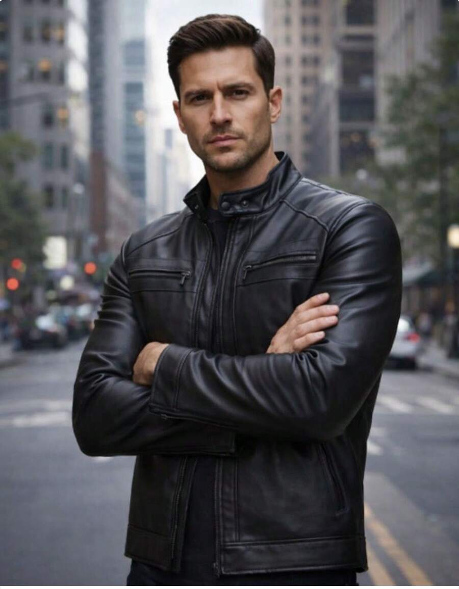 Men's Slim Fit Leather Jacket, Durable Winter Sweater - màu đen - Xem 1