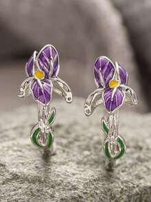 1 paire de boucles d'oreilles créoles fleur d'iris magnifiques, conçues pour les femmes, convenant pour les mariages, les fiançailles, les fêtes d'anniversaire, les cadeaux de la Saint-Valentin - 1# - Voir 10