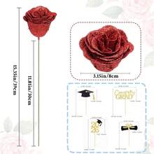 Ramo de 24 rosas artificiales con brillo en colores mixtos - Flores falsas brillantes para decoración de graduación, baile de graduación, baile de bienvenida, boda y aniversario | Centros de mesa duraderos y piezas de decoración del hogar - Rosa - Ver 4