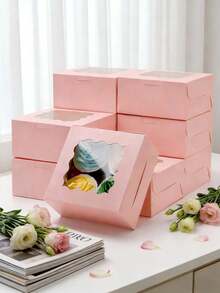 5pcs/10pcs 6"X6"X3" Sturdy White Cardboard And Kraft Paper Cake Boxes With Scalloped Window, Suitable For Cookies And Souvenir Gift Packaging - View 12