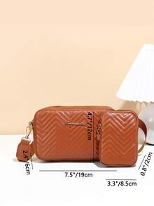 1pc Girls' Mini Wave Pattern Embossed Letter Pouch, Phone Wallet Coin Purse - Brown - View 3