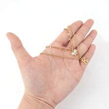 Set de 2 collares de cadena dorada de acero inoxidable con colgantes de lazo con inicial de moda para mujeres - Amarillo Oro - Ver 3