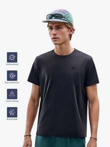 TECTOP Men's Summer Round Neck Short Sleeve T-Shirt, Suitable For Outdoor Lightweight Hiking Sports, Breathable And Comfortable, 5 Color Options - Black - View 2