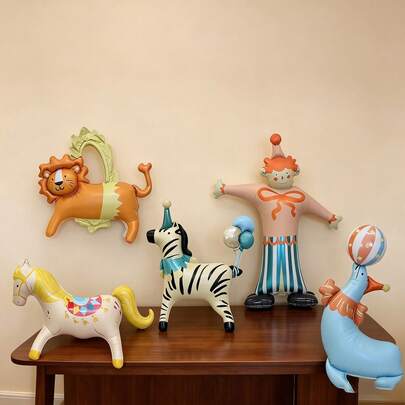 5pcs 44cm Large Circus Theme Lion Balloons, Zebra, Seal Cartoon Small Balloons, Suitable For Party Decoration