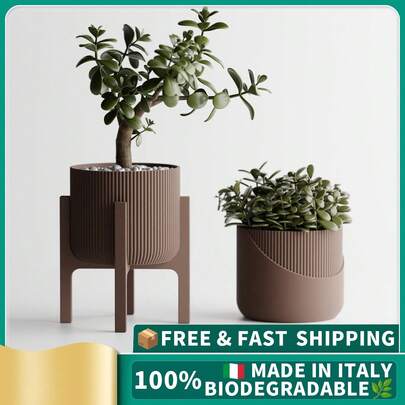 ORIZZONTE Modern Decorative Vase – 3-Piece Set With 2 Vases And 1 Stand In Minimalist Style, For Indoor Plants, Living Room, Desk Or Office, Elegant Design And Dual Personality For Your Home, 100% Made In Italy, Shipping From Italy