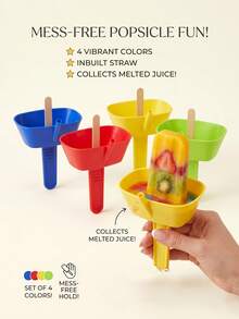 Set de 4 piezas Soporte para helados con pajitas, Juego de estantes para helados - Diseño reutilizable a prueba de fugas, Colores vibrantes: verde, rojo, azul, amarillo, Bandeja molde portátil, Adecuado para postres de verano, Soporte para paletas, Estante para helados multicolor - Multicolor 2 - Ver 2