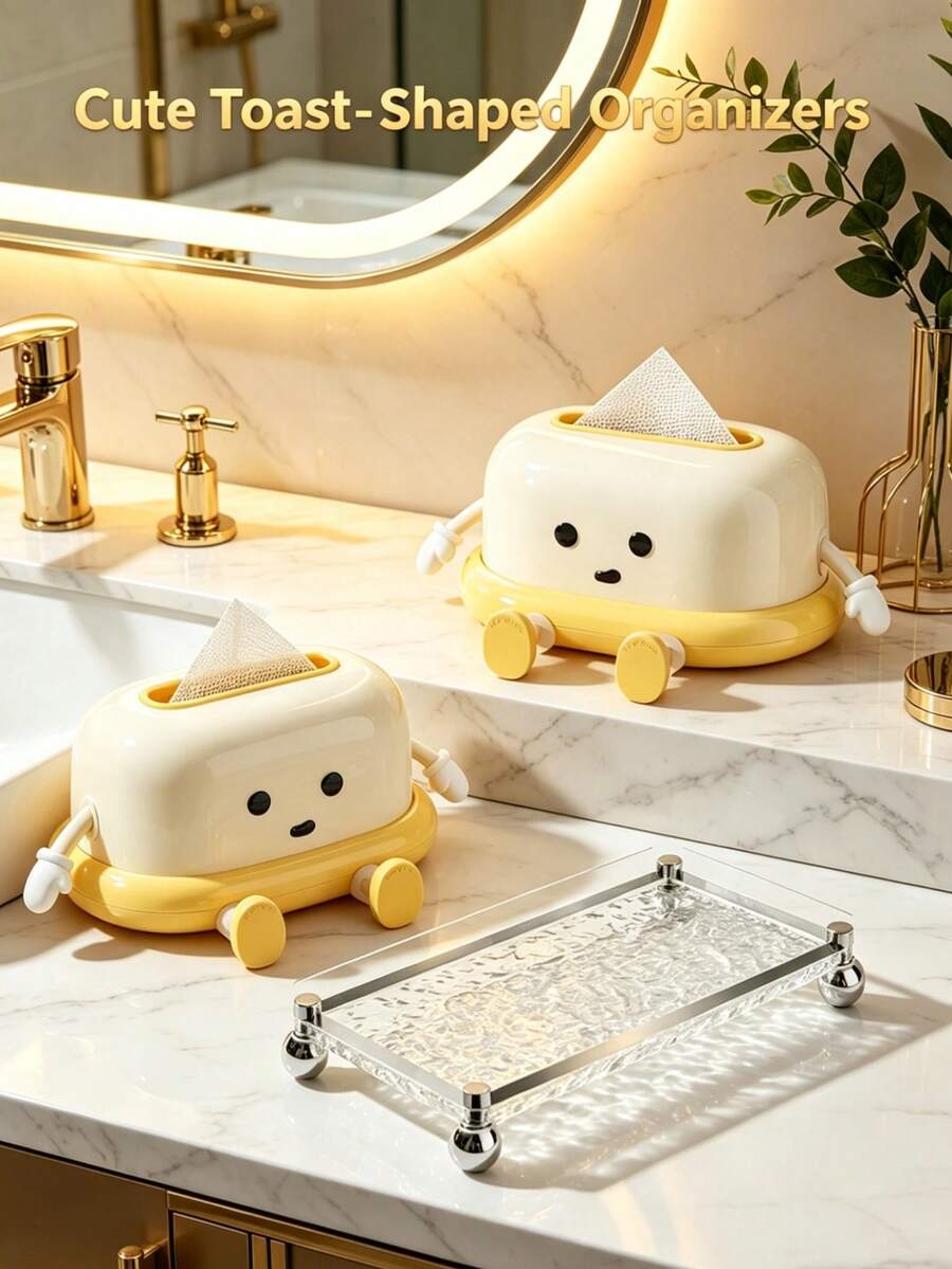 Cute Tissue Box Holder, Cute Toast Shelf For Women Girls, Aesthetic Desk Decor, Vanity Storage Organizer For Makeup Perfume Cotton, Bedroom Bathroom Accessories - View 1