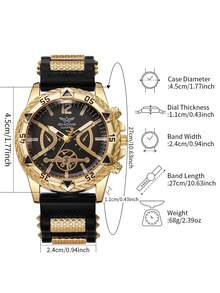 1pc Men's Silicone Watch, Classic Fashion Three-Eye Digital Scale Dial, Stylish Sporty Quartz Wristwatch (1pc/Set), Watch Box Not Included - Black - View 3