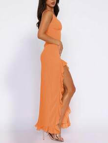 European And American Style Women's Summer New Ruffle Hem Party Clubwear Dress, Versatile Evening Gown Wedding Spring - Orange - View 4